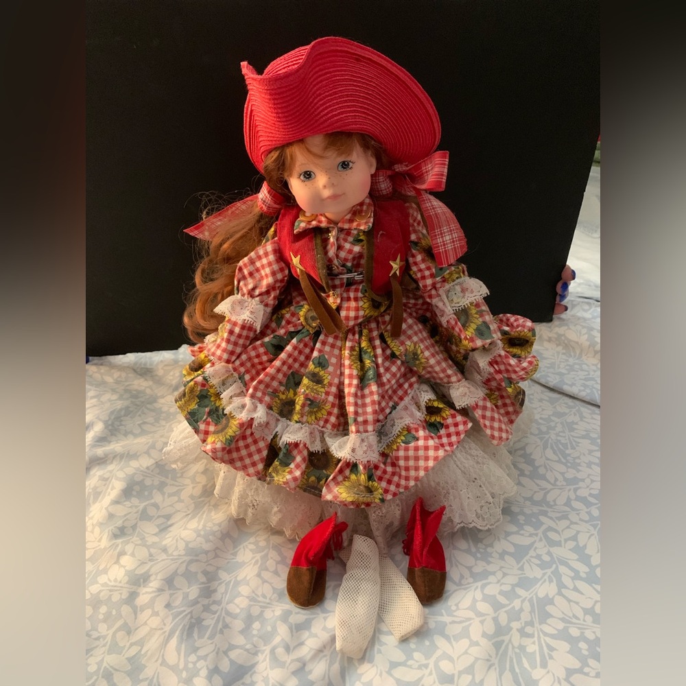 Red and White Gingham Cowgirl Doll
